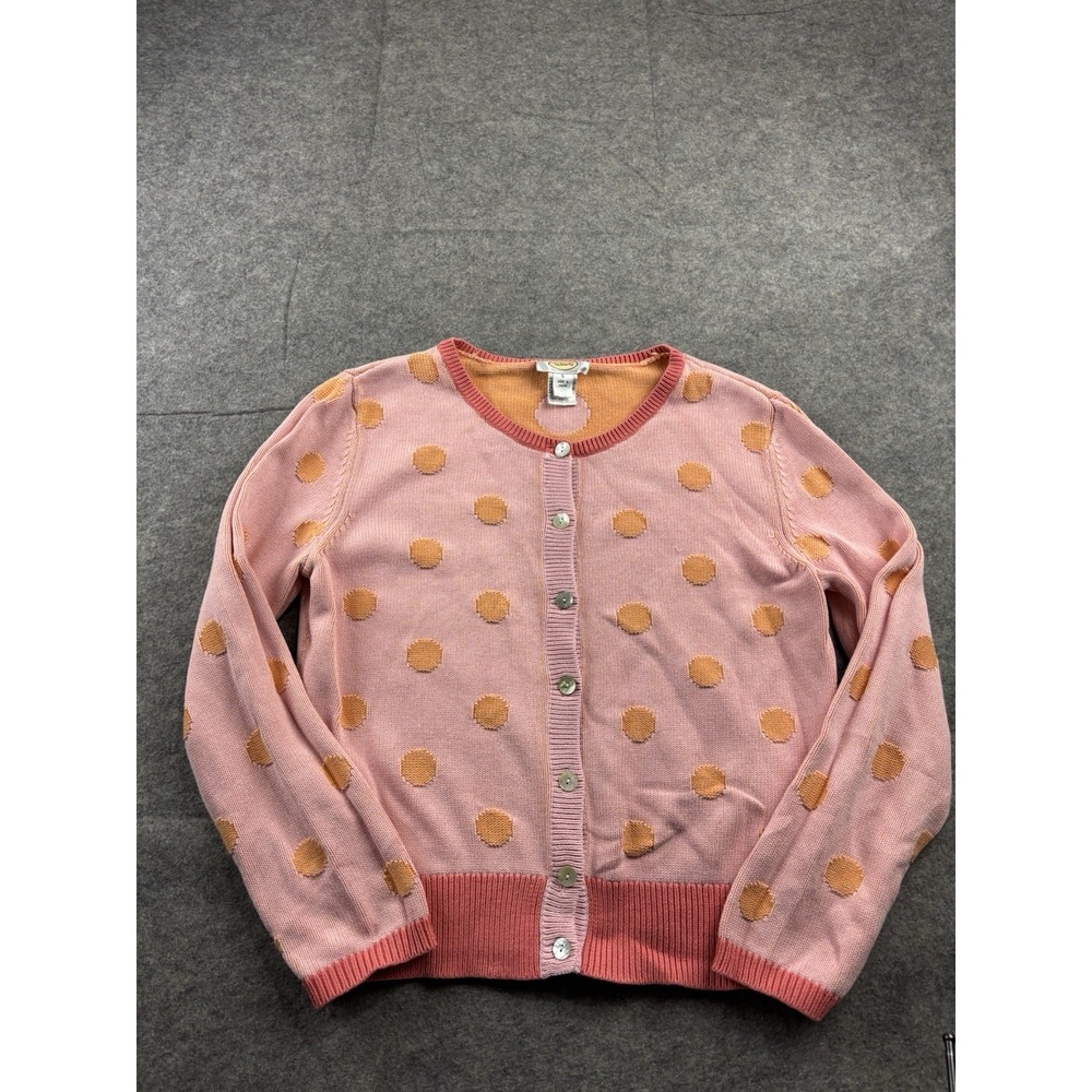 VTG Talbots Pink Orange Polka Dot 100% Cotton  Button Up Cardigan Girly Women L